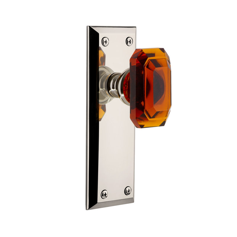 Grandeur Fifth Avenue Plate Privacy with Baguette Crystal Door Knob, 2 3/8", Polished Nickel