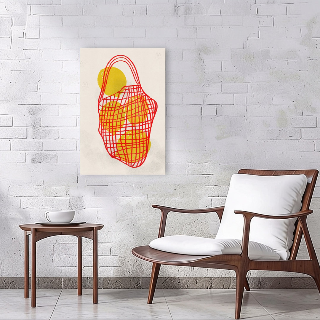 Fresh Lemons Red Bag Modern Vibrant Contemporary Fruit Wall Art Print