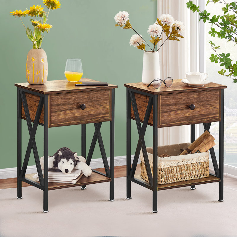 Alameen Nightstand with Drawer and Shelf, Brown