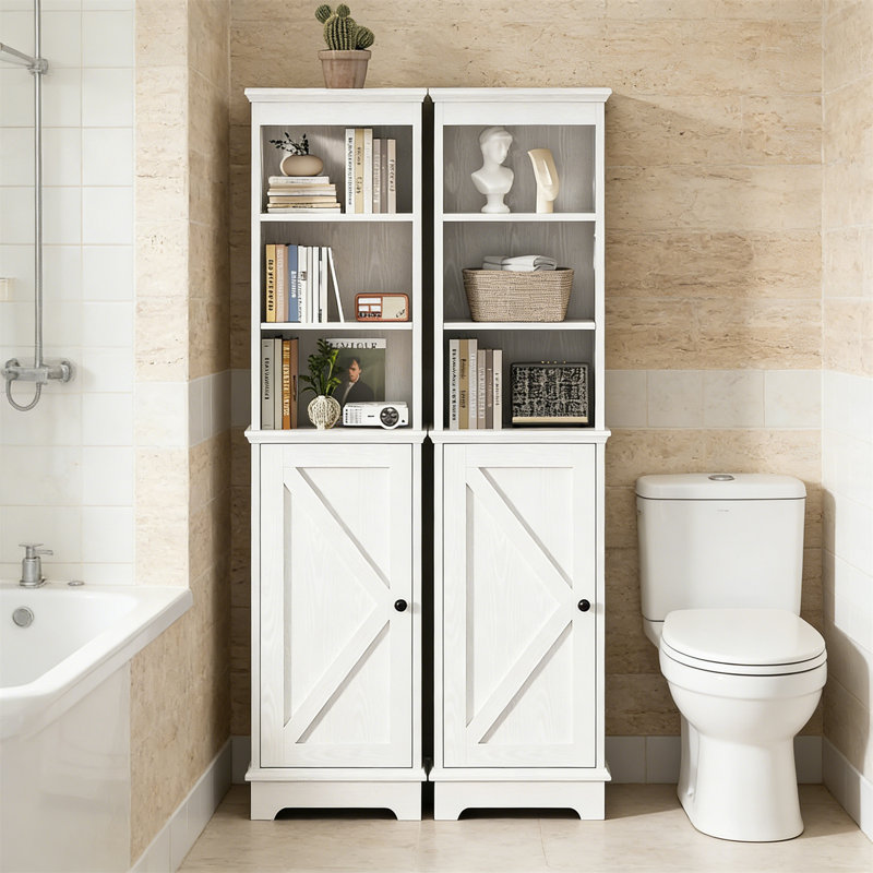 Narrow Bathroom Storage Cabinet With Door, Adjustable Shelves, 60.9" Wooden Tall Tower For Kitchen, Entryway, White, White
