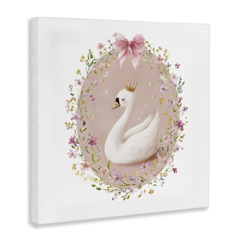 Grand cygne avec toile florale, conception par Christine Simpson Art, H 30 po x l 30 po
