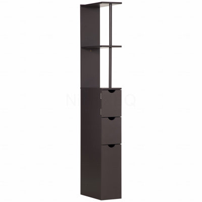 54" Tall Bathroom Storage Cabinet, Freestanding Linen Tower With 2-Tier Shelf And Drawers, Narrow Side Floor Organizer