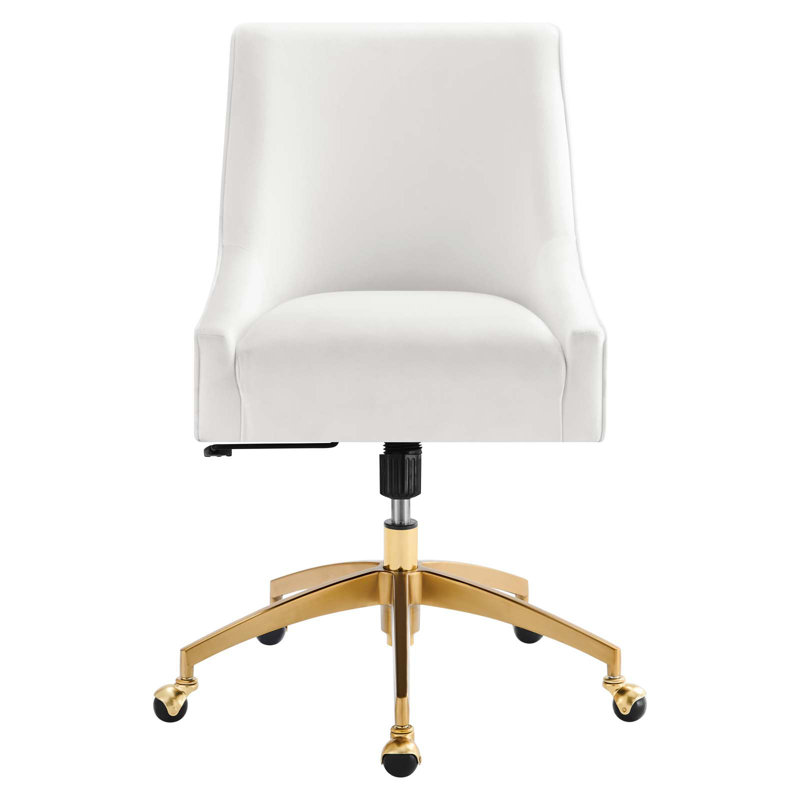 Elegant White Performance Velvet Office Chair with Gold Base