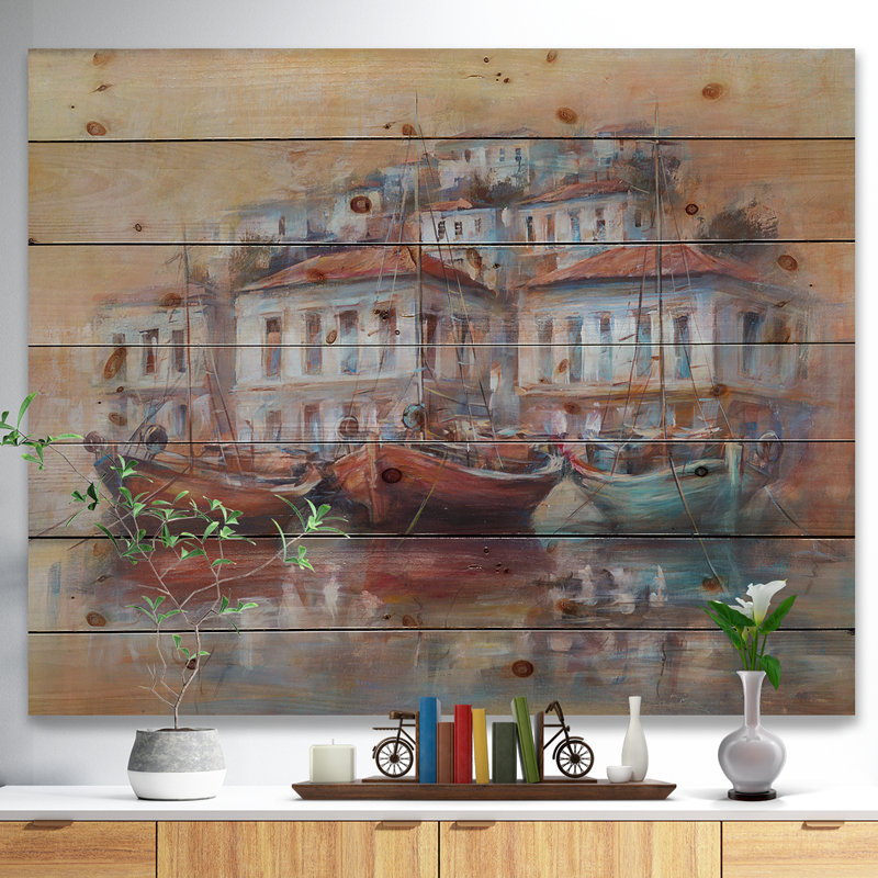 «Calm Sea with Boat», impression, H 30 po x l 40 po x P 1,5 po, Bois