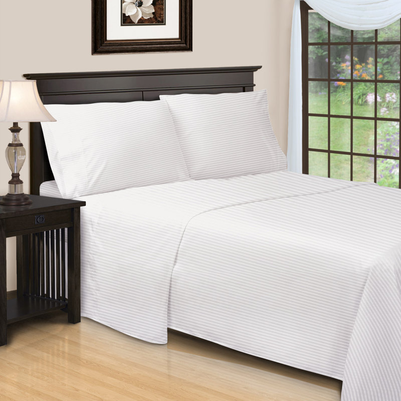Parinaaz 600 Thread Count 100% Egyptian Cotton Striped Sheet Set, White, Twin XL