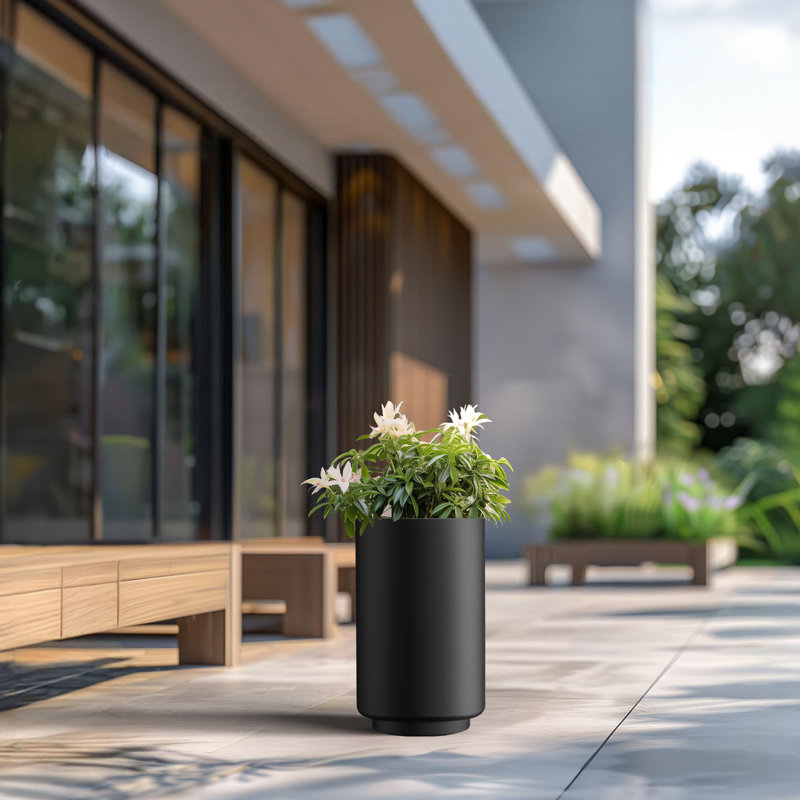 Grand pot / pot rond en béton avec trous de drainage, Noir anthracite, H 20,08 po x l 12,6 po x P 12,6 po