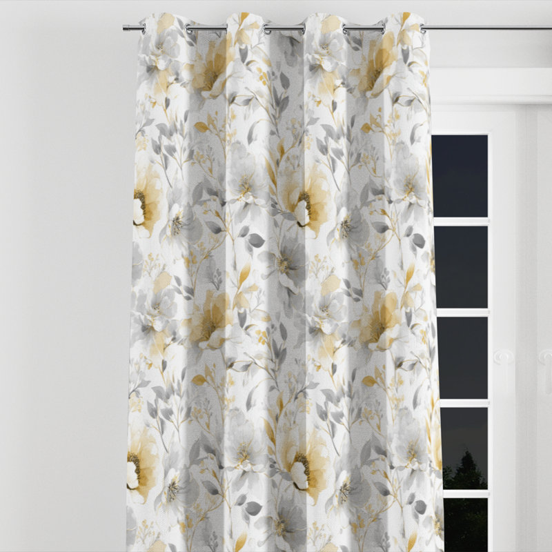 Rideaux de fenêtre Country Farmhouse - Rideau à œillets Bouk Floral - 1 panneau, L 52 po x L 120 po, Œillets argentés