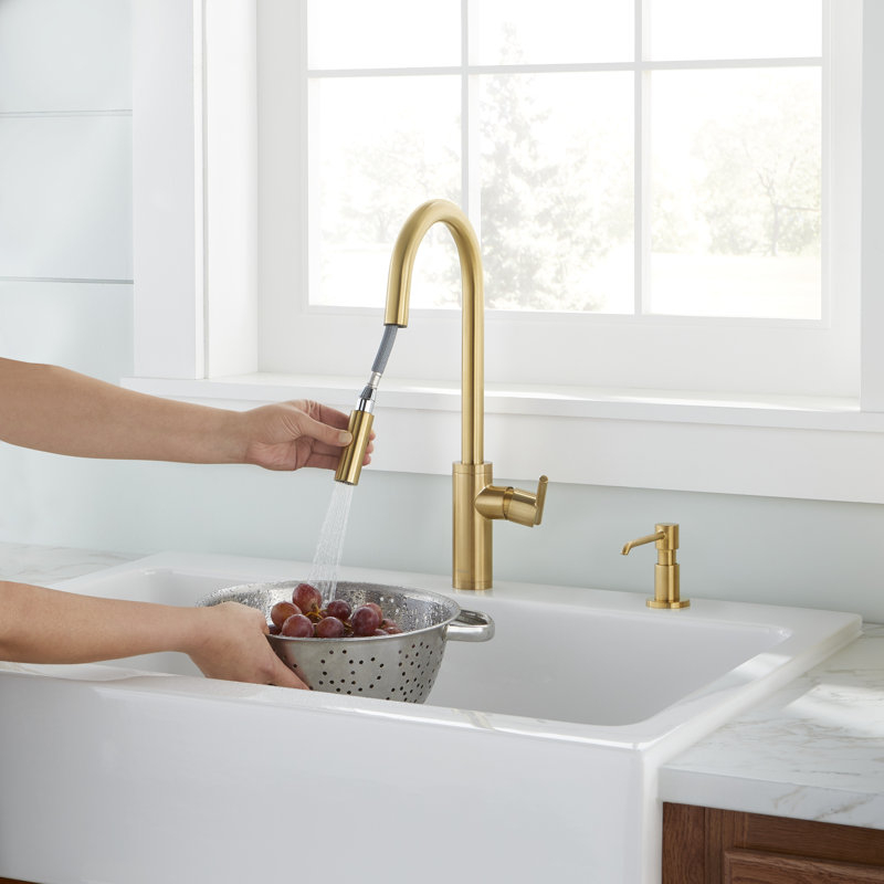 Parma Cafe Single Handle Pull Down Sprayer Kitchen Faucet, Brushed Bronze