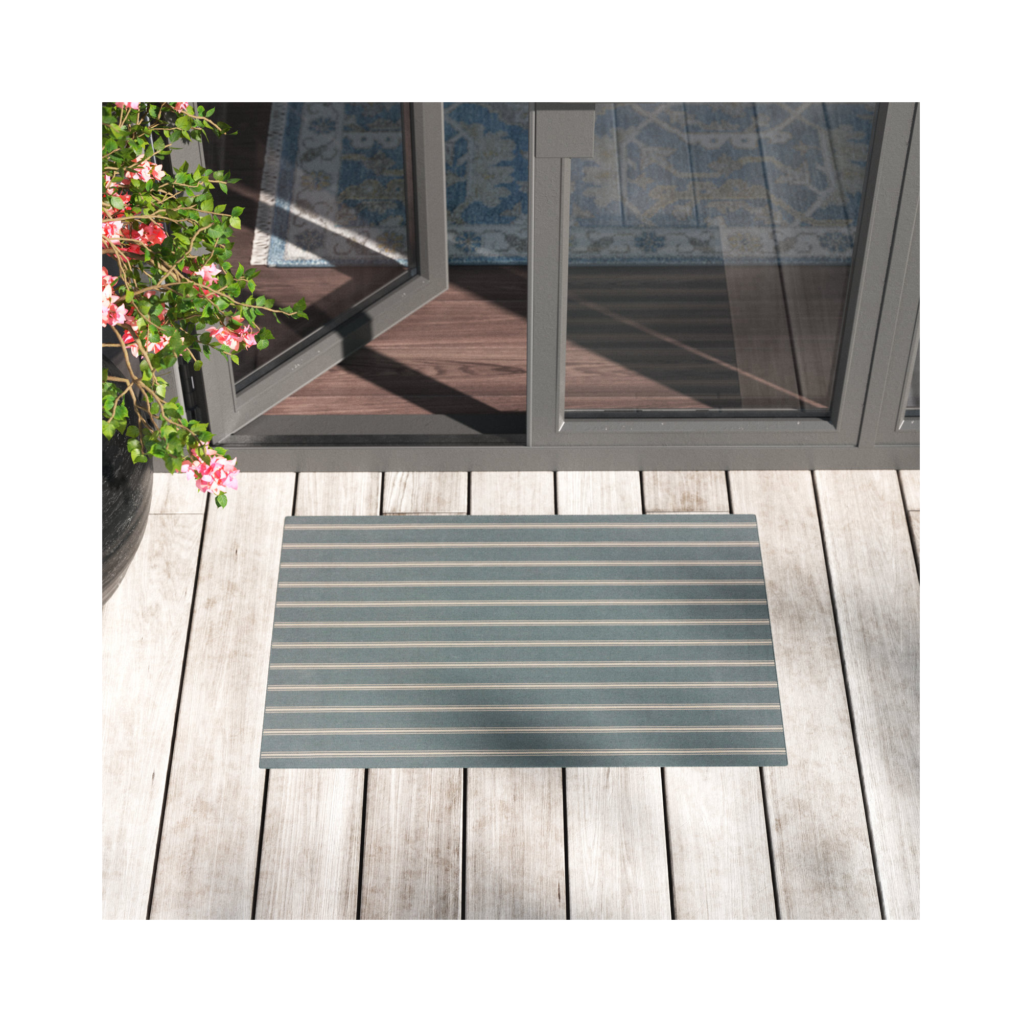 Evia Handmade Recycled P.E.T Gray/Beige Indoor/Outdoor Rug, Rectangle 2' x 3'