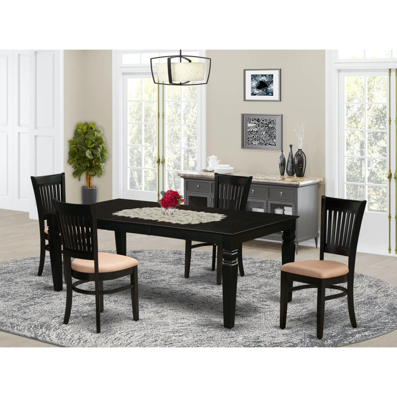 Ensemble de mobilier de salle à manger 5 pièces comprenant une table de cuisine rectangulaire avec rallonge papillon et 4 chaises en tissu de lin, noir