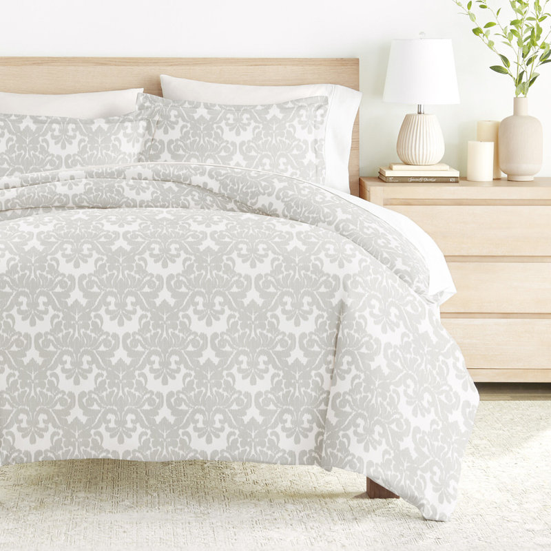 Duvet Cover Set Patterned Microfiber Ultra Soft Bedding in Soft Damask, Queen Duvet Cover + 2 Standard Shams