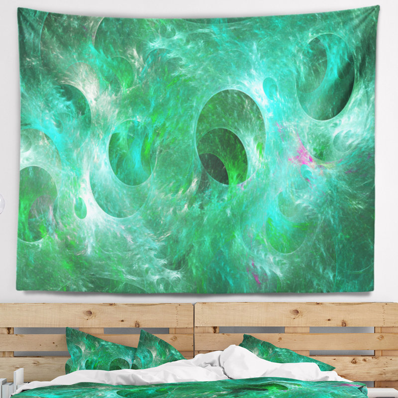Tapisserie abstraite à texture de verre vert fractal, H 68 po x l 80 po