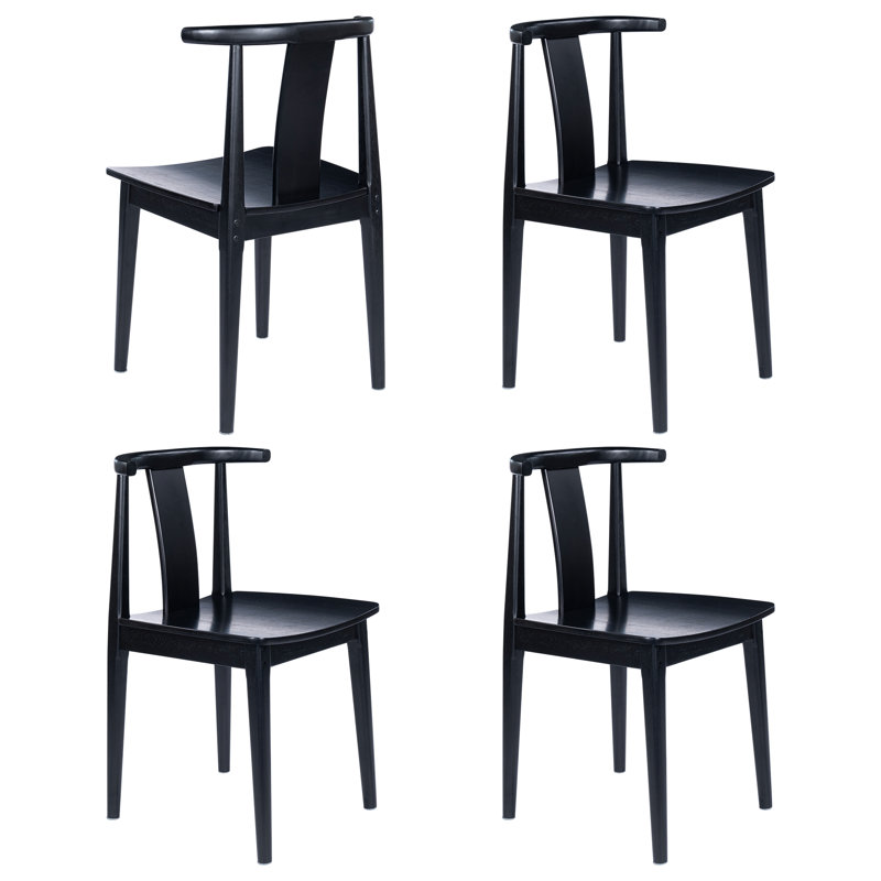 Farmhouse Wood Dining Chairs With Curved Back, Black, 4
