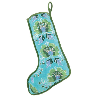  Holly Floral Embroidered Velvet Holiday Stocking - 11x18"
