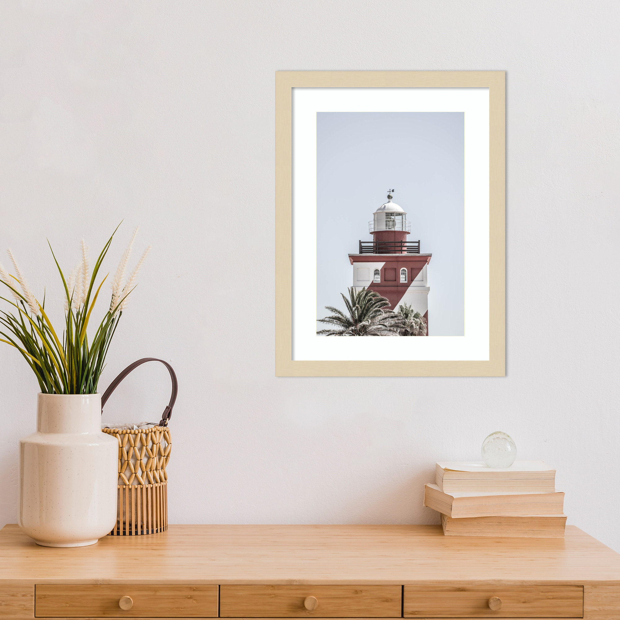 Point Lighthouse by Daisey Wood Framed Wall Art Print, Brown , 17" H x 13" W
