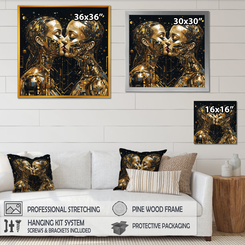Acrylique Couple s'embrassant I - Art mural en marbre abstrait, salon, H 16 po x l 16 po x P 1 po