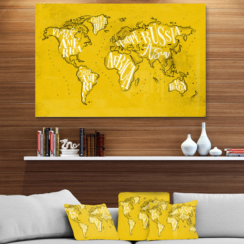 Carte du monde-impression d’art graphique, H 30 po x l 40 po x 1,5 po, Métal