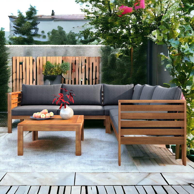 Ensemble de conversation modulaire 4 pièces avec coussins, gris