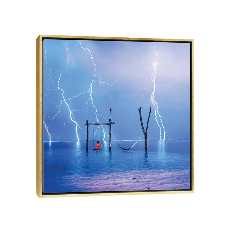 Impression « Scary, but beautiful » par Hobopeeba, H 18 po x l 18 po x 1,5 po, Toile encadrée d'or, Pas de tapis