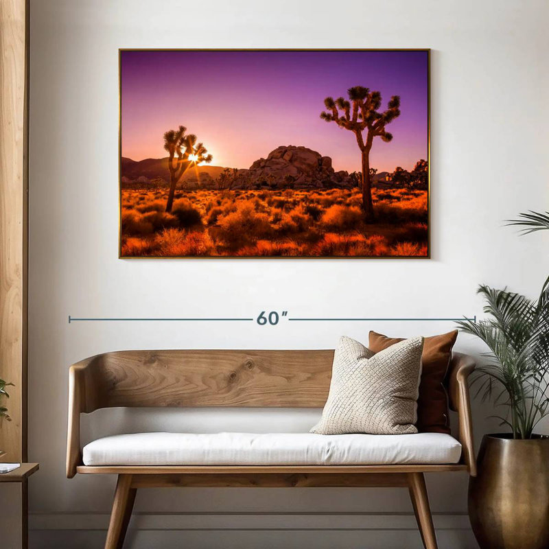 Arbres Joshua ensoleillés, 46 po x 31 po, Cadre flottant doré