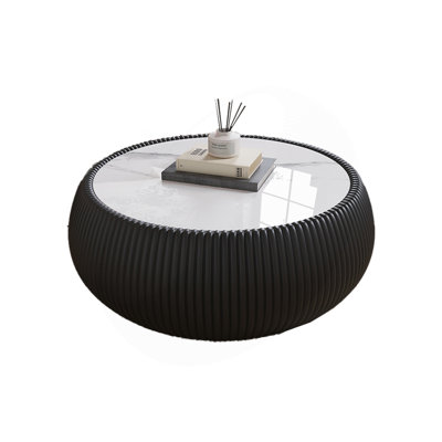 Light Marble Top Drum Shape Leather Coffee Modern Sofa Table For Living Room Furniture