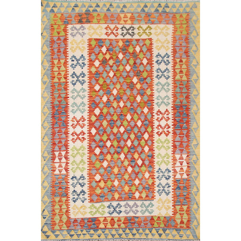 Geometric Kilim Reversible Wool Rug 4x6