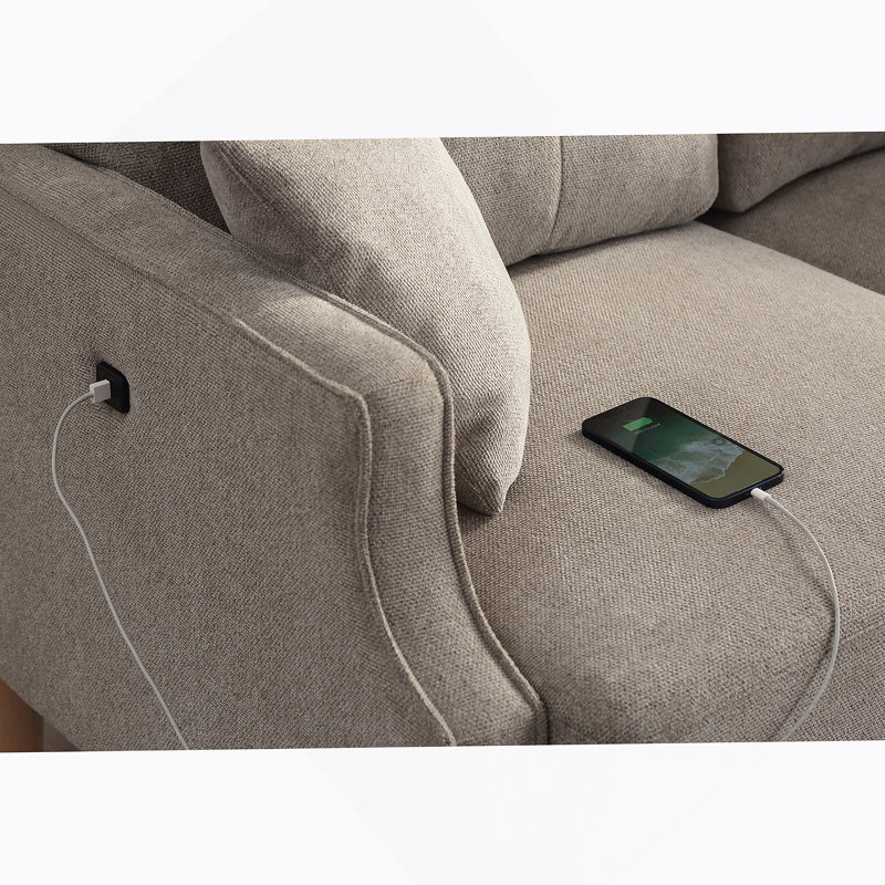 Canapé confortable à trois places avec tissu imperméable avancé et port USB, H 35,03 po x l 70,1 po x P 32,3 po, Brun