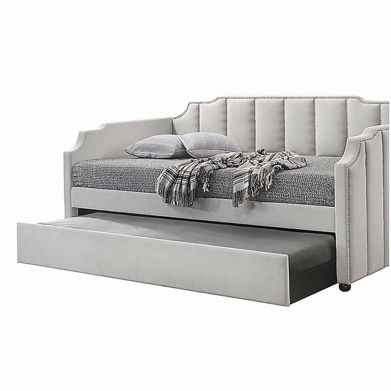 Lit de jour en velours Peridot Dove Grey avec couchette (simple)