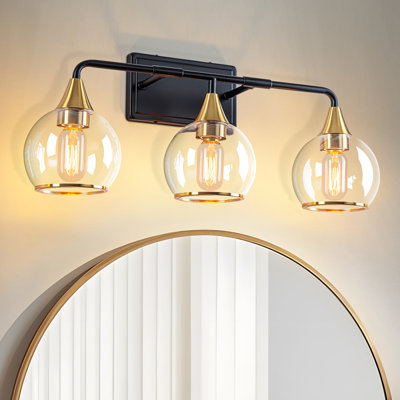  3-Light Bathroom Linear Dimmable Vanity Light with Clear Glass Globe Shades
