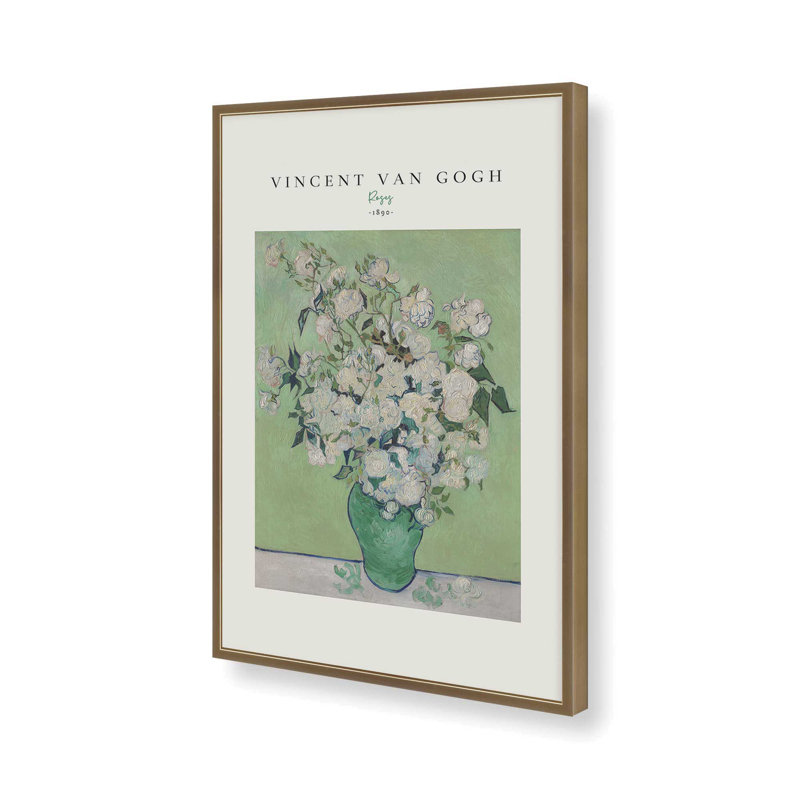 Van Gogh's Roses 1890 v2, Reproduction encadrée sans passe-partout, Or brossé, H 21,25 po x l 17,25 po