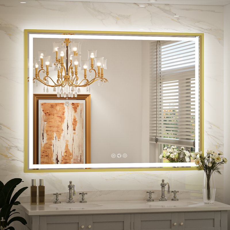 Miroir de salle de bain à DEL avec lumières, miroir de salle de bain éclairé à l'avant et à l'arrière avec anti-buée, miroirs muraux éclairés, température de 3 couleurs, à intensité variable