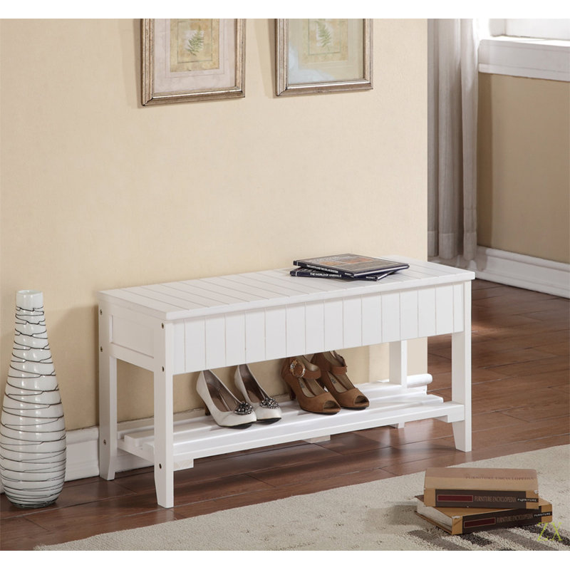 Banc à chaussures en bois massif de qualité avec rangement, Blanc