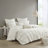 3 Piece Elastic Embroidered Cotton Comforter Set White-114529054
