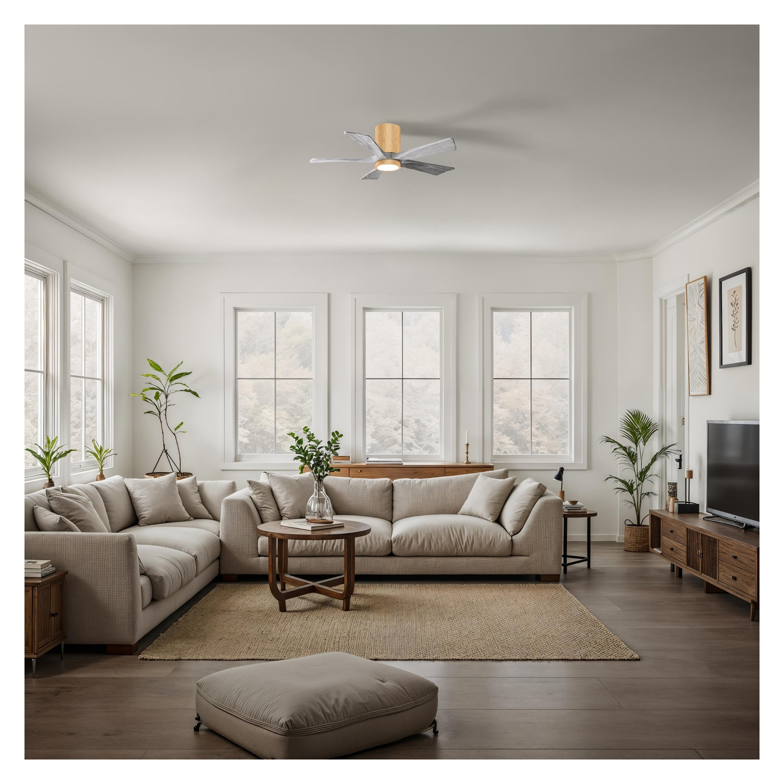 Irene 5 - Blade LED Ceiling Fan with Light Kit Included, Barn Wood Tone, Light Maple, 42"