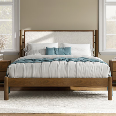 Levi Solid Wood Boucle Upholstered Headboard Bed Frame