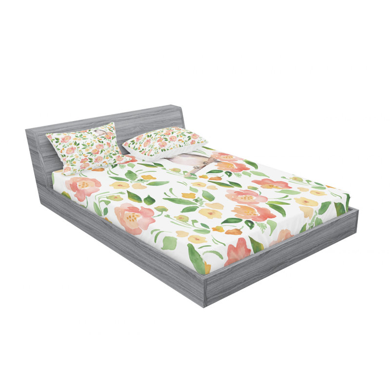 Microfiber Floral Sheet Set, Queen Sheet Set with Fitted Sheet and Pillowcase