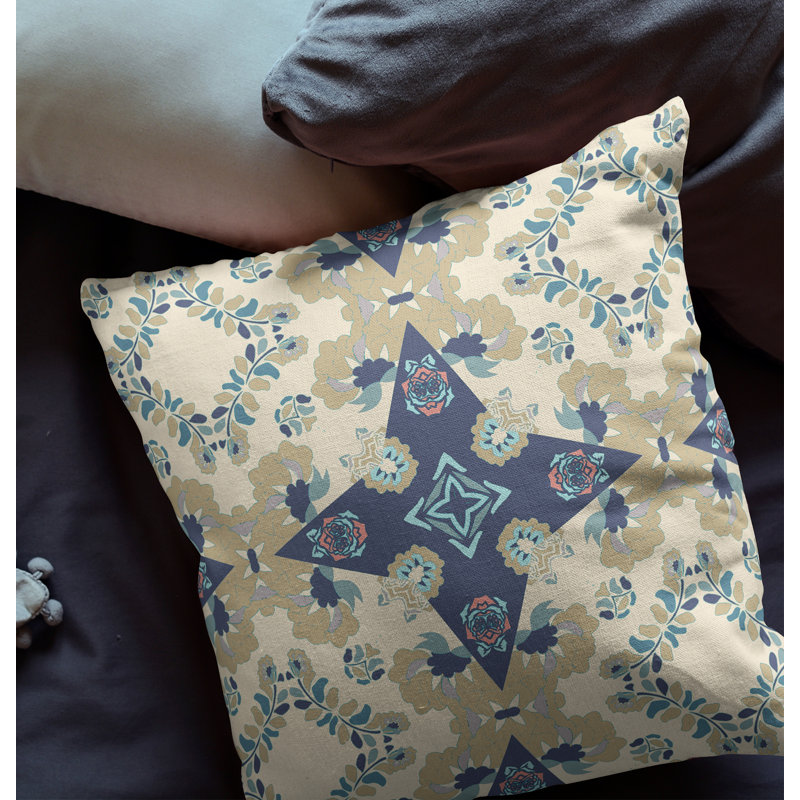 Housse et insert d'oreiller carré, 20 po x 20 po, Blanc cassé / Bleu