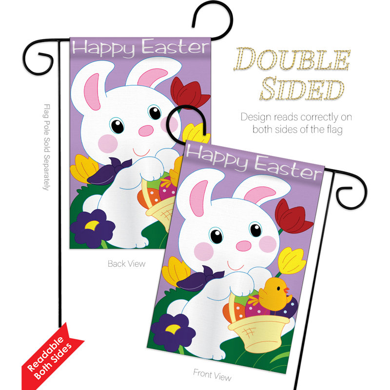 Le printemps lapin de pâques applique un polyester de 2 côtés 19 x 13 po ensemble de drapeau
