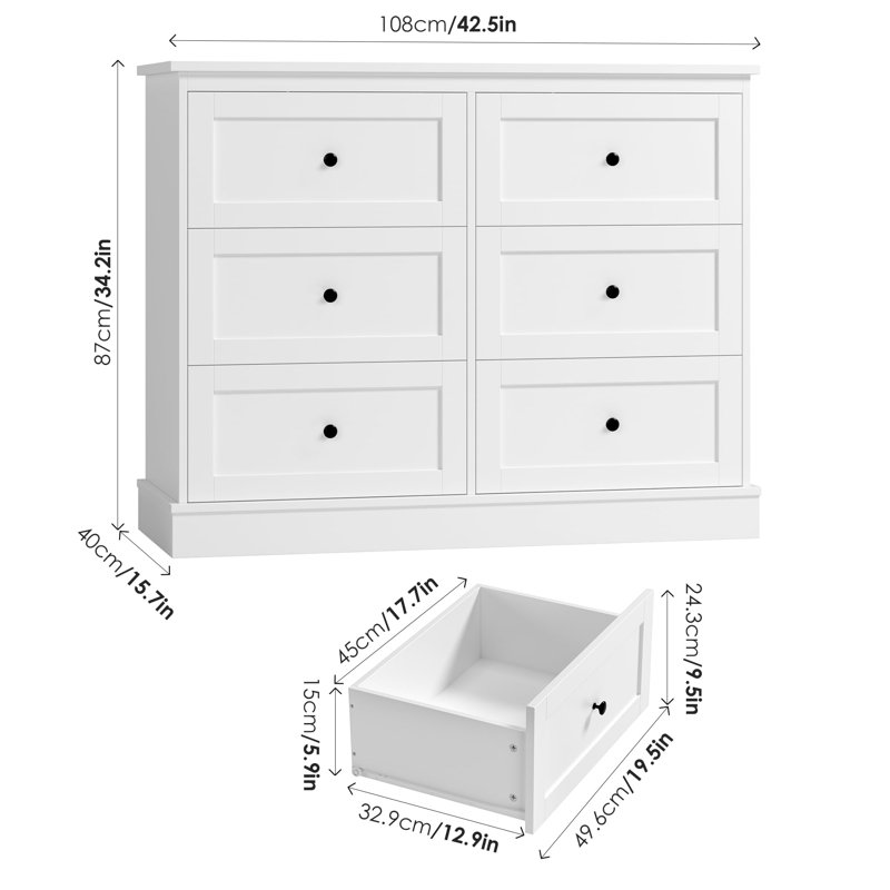 108 cm W Chest of 6 Drawers
