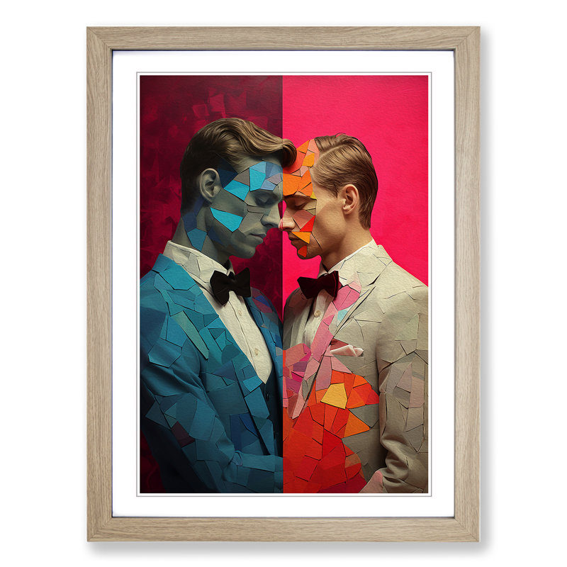 Two Men In Love Digital - Single Picture Frame Print on Wood, Oak Framed, 46cm H x 34cm W