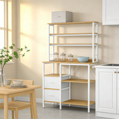 Multi-Functional Bakers Rack With Power Outlet & Storage