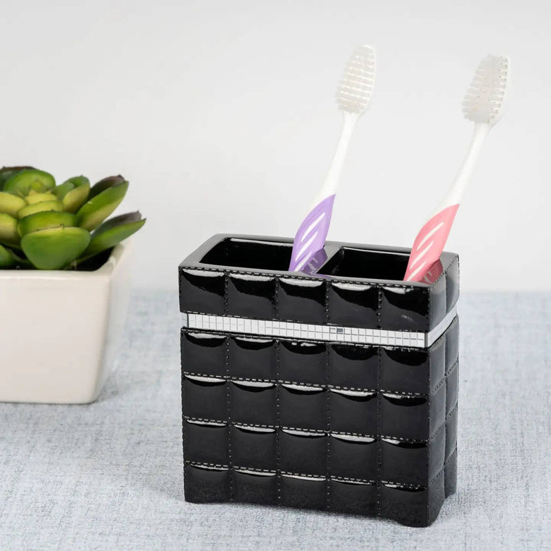 Porte-brosse à dents Oneita | Support compact à fentes multiples pour brosses à dents, rasoirs et accessoires de maquillage | Résine noire