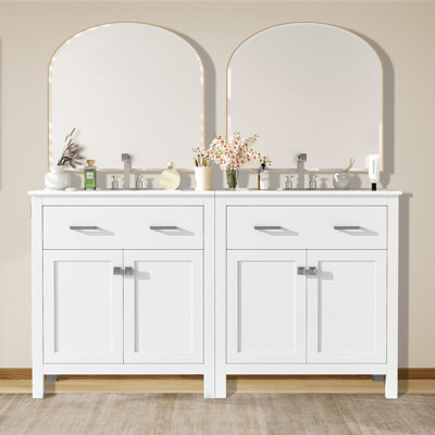 Ensemble de meuble-lavabo moderne 60 po avec double meuble-lavabo séparé et tiroir rabattable