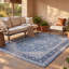 Tapis Vale traditionnel à médaillon délavé, style persan, bleu, gris et crème, lavable à la machine, antidérapant, à poils courts, pour l'intérieur et l'extérieur, adapté aux animaux domestiques, idéal pour le salon, la chambre, la salle à manger, l'entrée, le couloir ou le bureau.-1855875062