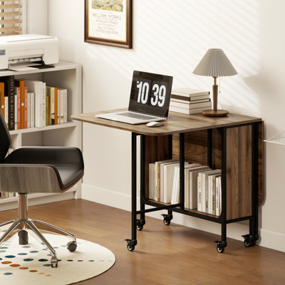 Bridgit Mobile Drop Leaf Table for 4-6 with Storage Shelf