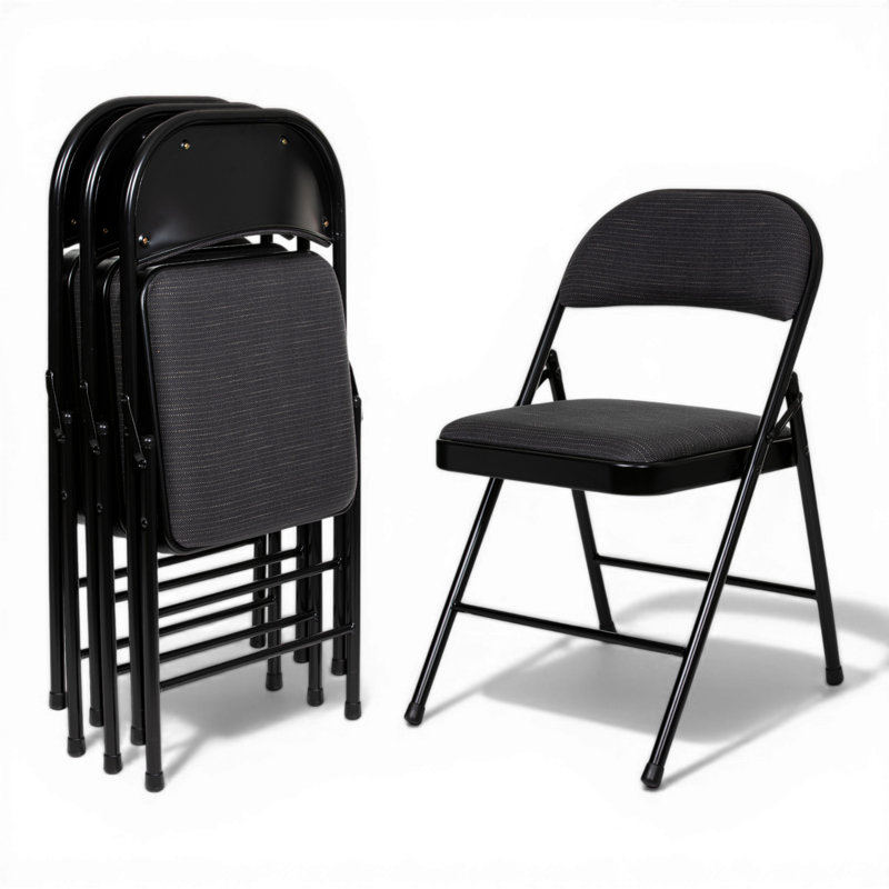 Bernadine Basics Fabric Folding Chair, Pack of 4, Black