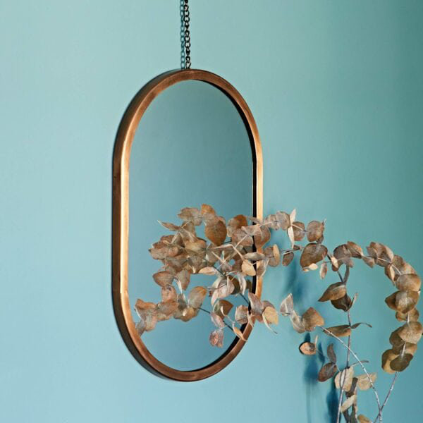 Arasa Antique Copper Hanging Chain Wall Mirror, 40" H x 26" W, Oval