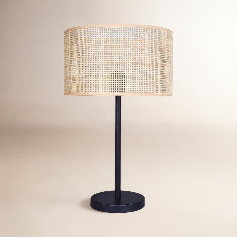 Romola 22 In. Matte Black Table Lamp With Natural Rattan Shade And 3 Way Switch, Natural