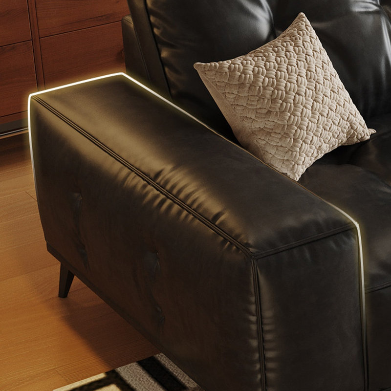Causeuse-coussin modulable noire en cuir véritable, H 35,43 po x l 86,61 po x P 36,61 po