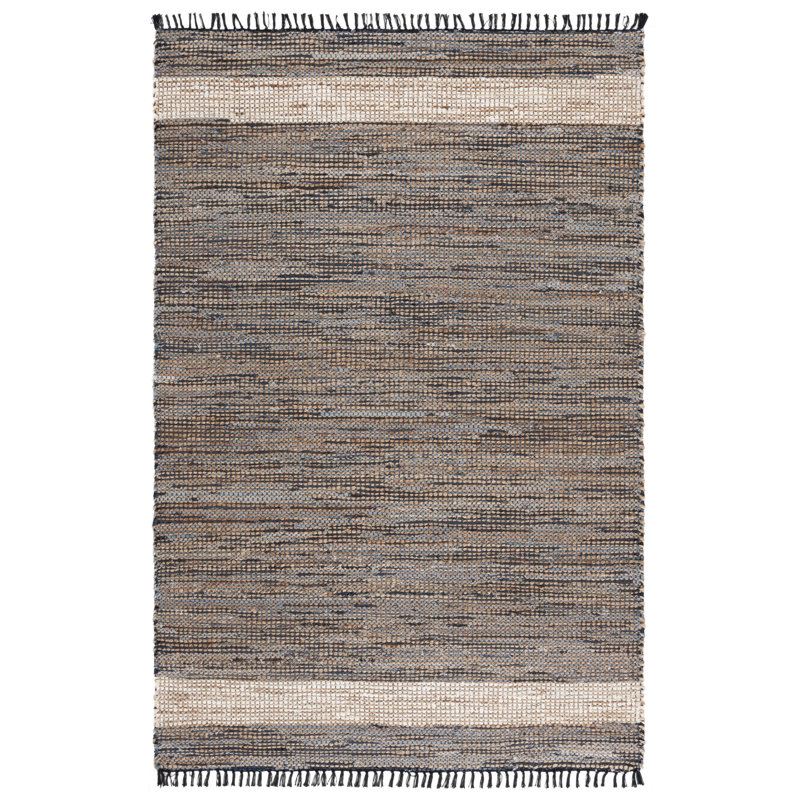 153 Hand Woven Denim/Jute/Cotton Rug in Navy/Beige, Square 6'